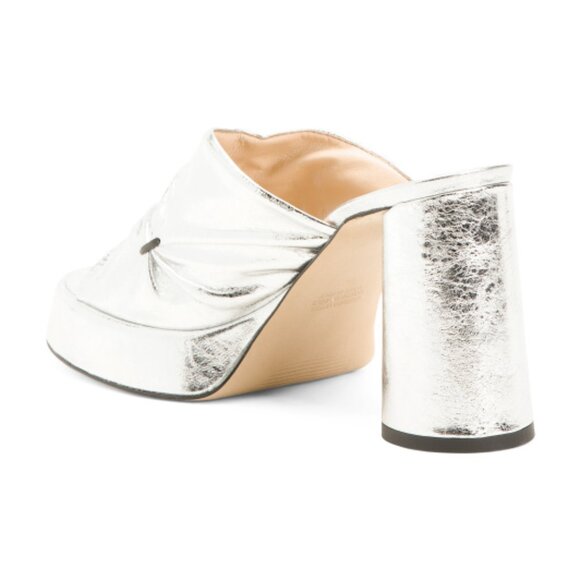 NEW  NAPOLEONI Made In Italy Leather Platform Heel Sandals silver 864mn - Picture 2 of 3